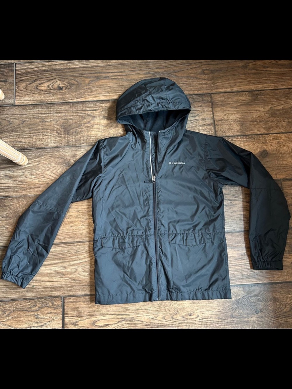 Columbia Kids' Black Hooded Rain Jacket size 14/16 Large